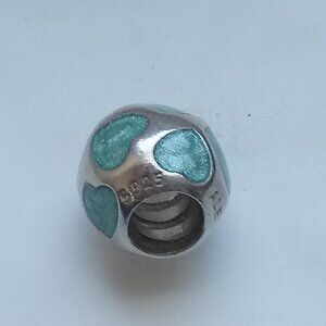 Pandora Silver Bracelet Charm with Blue Hearts